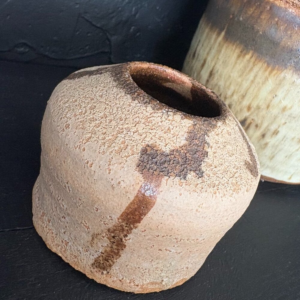 Vintage Brown Signed Studio Pottery Mini Vase